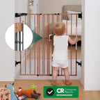 Babelio 34" Extra Tall No Bottom Bar Baby Gate, 26-43", Brown Wood Pattern | Easy Install| One-handed Opening| Auto-close| Drill Needed Indoor Safety Dog/Pet Gate for Stairs, Hallways & Doorways