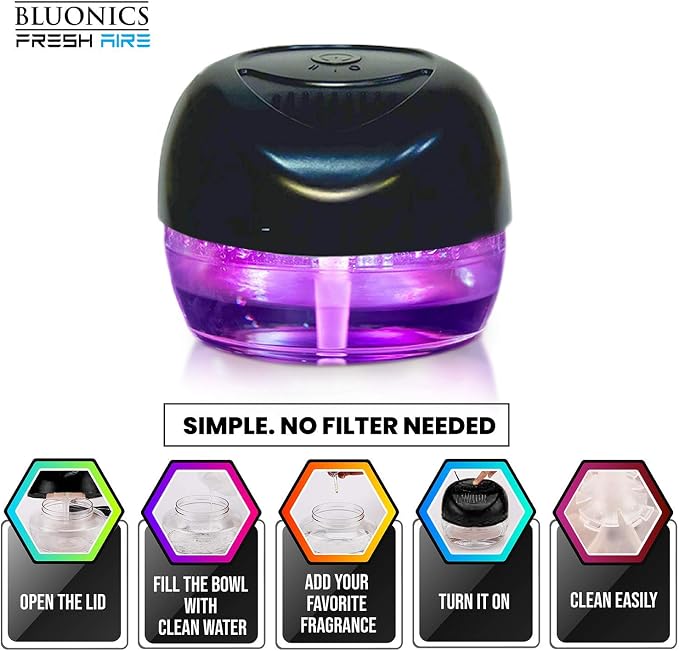 Bluonics Fresh Aire 4-Pack Water Air Washer, Water-Based Air Revitalizer & Room Freshener with 7-Color LED Night Light and Relaxing White Noise for Home, Bedroom, Office