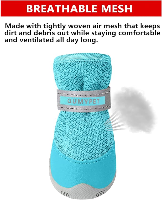 QUMY Dog Shoes for Small Dogs Hot Pavement Puppy Dog Boots & Paw Protectors | Small Medium Dog Summer Shoes, Soft Anti-Slip Rubber Sole, Mesh Breathable Dog Booties for Hardfloors, Walking Running Blue