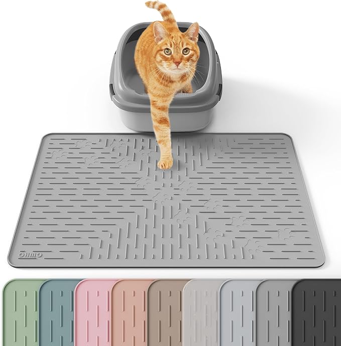 Cat Litter Mat, 23.5x16 Silicone Trapping Mat Grey | for Kitty Litter Box, Easy Clean, BPA Free Rubber, Center Litter Collection, Easy Pour-Back, Waterproof, Odor-Resistant