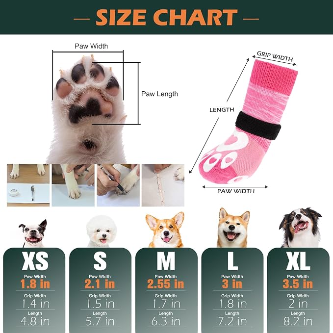 EXPAWLORER Dog Socks to Prevent Licking Paws with Grippers for Hardwood Floors Anti Slip,Glow-in-the-Dark Dog Summer Shoes Booties Boots & Paw Protectors for Small Medium Large Senior Dogs Pink XS