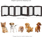 PAWLAND Dog Gate Indoor with Walk Through Door, Foldable Free Standing Pet Gate for Doorways, Stairs, the Houes, Pet Puppy Safety Fence, 120 in Extra Wide, 6 Panels, Support Feet Included, Espresso
