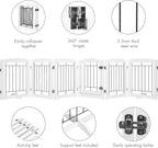 PAWLAND 6 Panels Dog Gate Indoor with Walk Through Door, Foldable FreeStanding Pet Gate for Doorways, Stairs, the Houes, Pet Puppy Safety Fence, 120 in Extra Wide, Support Feet Included, White