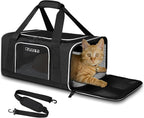 Petskd Small Pet Carrier 17" L x 12" W x 8.5" H Airline Approved, Black | for JetBlue/Frontier/Spirit Airlines, Lockable Safety Zippers and Anti-Scratch Mesh, Pets Under 8 lbs