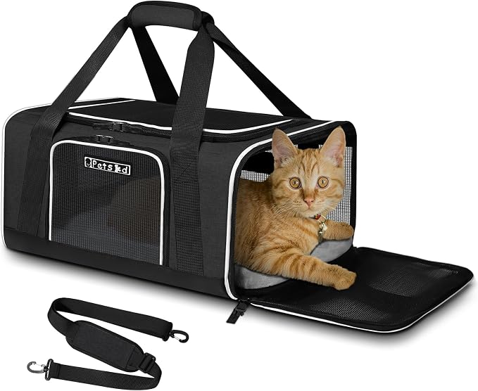 Petskd Small Pet Carrier 17" L x 12" W x 8.5" H Airline Approved, Black | for JetBlue/Frontier/Spirit Airlines, Lockable Safety Zippers and Anti-Scratch Mesh, Pets Under 8 lbs