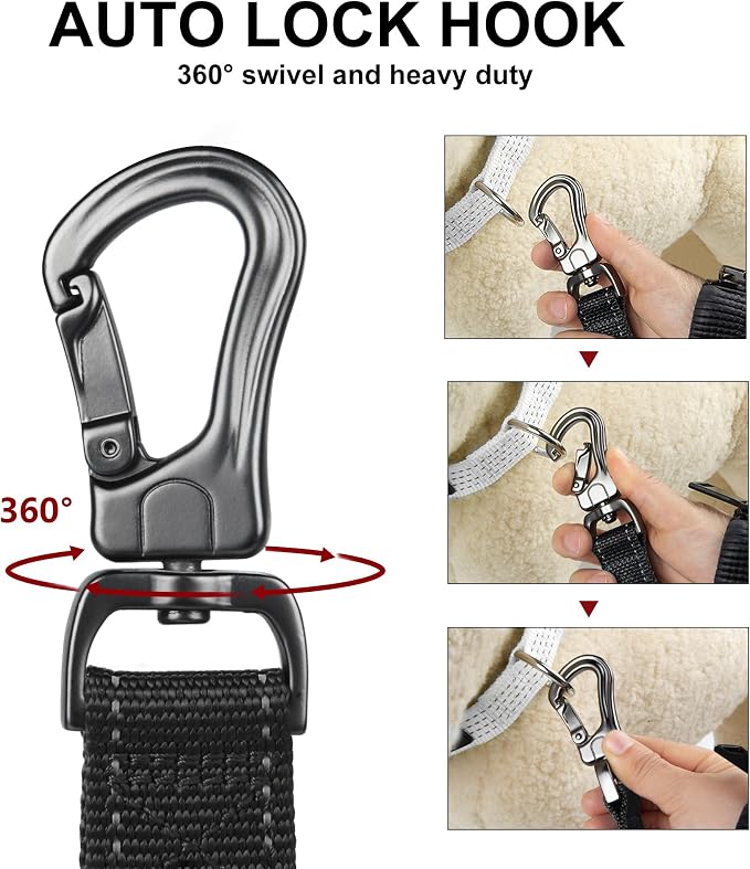PetiFine 4FT Heavy Duty Dog Leash with Soft Padded Double Handle | Traffic Handle Extra Control,Auto Lock Hook,Reflective Nylon Walking Lead for Large,Medium,Small Breed Dogs