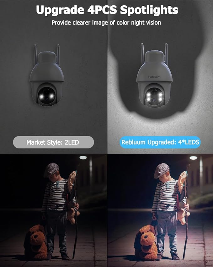 2K Solar Security Cameras Wireless Outdoor, 360°PTZ Outdoor Camera | Battery Powered, Color Night Vision, 2-Way Audio, PIR+AI Motion Detection, IP66 Waterproof, Work with Alexa&Google Assistant