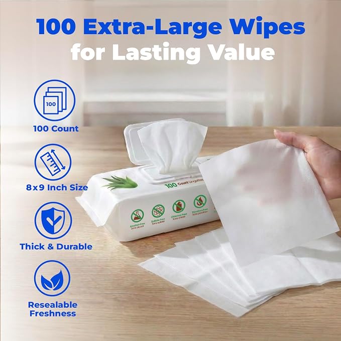 Best Pet Supplies Cleaning Dog Wipes - Hydrating Aloe, 400 Count | Unscented, Large 8x9" Pet Wipes, Vitamin E, Puppy & Cat Safe, Gentle Grooming, Resealable Pouch Prevents Drying