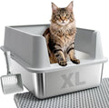 Stainless Steel Litter Box, Extra Large Cat Litter Box for Big Cats | High Sided, Anti-Urine Leakage, Easy Clean, Odor-Free, Non-Sticky, Includes Scoop & Mat