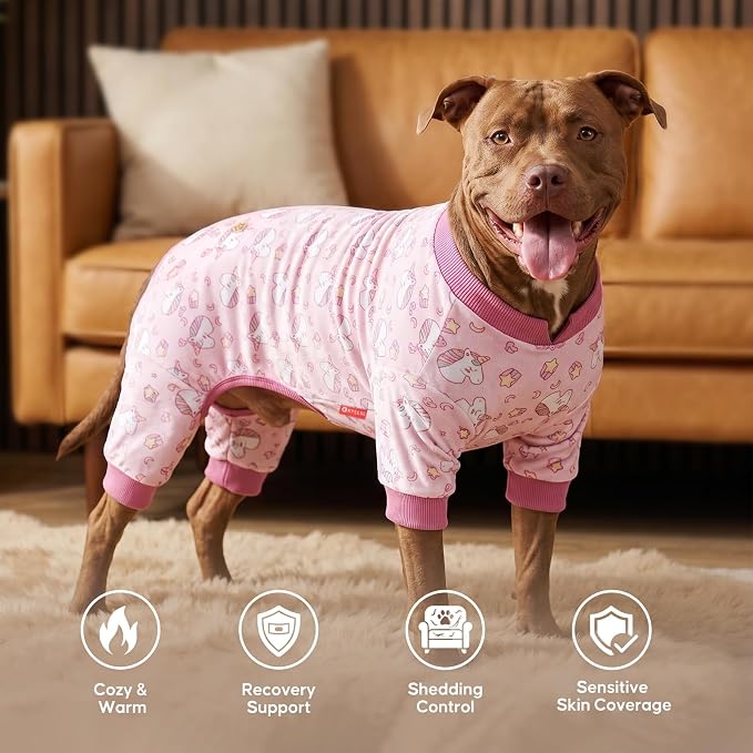 KYEESE Dog Pajamas Velvet Dog Pajamas Large Sized Dogs Soft Dogs Clothes Pjs with Pink Unicorn Pattern Stretchy Pet Jammies Coat Comfy Pet Onesie Costume, 3X-Large