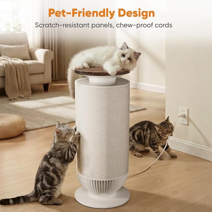 Petbobi Air Purifier for Home Large Room Up to 3630 Sq Ft, H13 + H11 HEPA | 7-Layer Anti-Clog Pet Hair Dander Smoke Odor Removal, 360° Airflow 275 CFM, Smart App & Monitor Auto Mode, 25dB Quiet Sleep