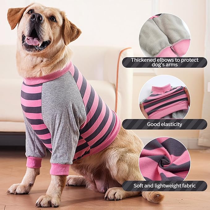 FUAMEY Dog Recovery Sleeve with Elbow Protector,Pink Stripes XL | Stop Licking Joints,Alternative to Cone,Pet Long Sleeve Suit,Protecting Dog's Front Leg Arm Wounds, Cover Skin Conditions
