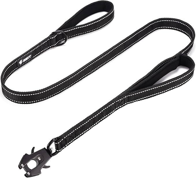 GEIT 4/5/6FT Heavy Duty Dog Leash with 2 Comfortable Padded Handles, Reflective Rope Leashes with Quick Release/Locking Tactical Frog Clip for Small Medium and Large Dogs, Black