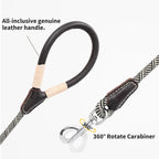 Mile High Life Dog Leash with Genuine Leather Handle, 4/5/6 FT | Comfortable Leather Grip Rope Leash, Heavy Duty 360° Swivel Metal Clasp, for Small Medium & Large Dogs (Khaki White, 60 Inch)