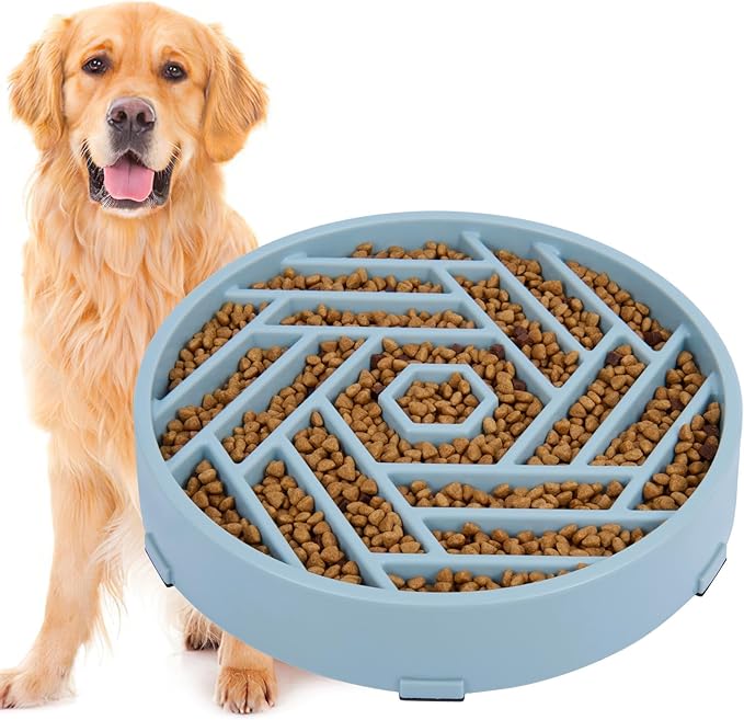 TOBYTO Slow Feeder Dog Bowls Large Medium Breed,Anti-Choking Slow Eating Dog Food Bowl,Non Slip Pet Slower Food Feeding Bowls Large Puzzle Slow Feeder Bloat Stop Maze Dog Dishes,Mist Blue