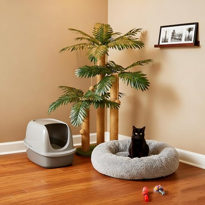 LEMONDA 31.5Inch Cat Scratching Post | Cat Scratcher Tree, Cat Scratching Posts,3 Scratching Poles,2 Interactive Dangling Balls, For Indoor Kitten & Adult Cats