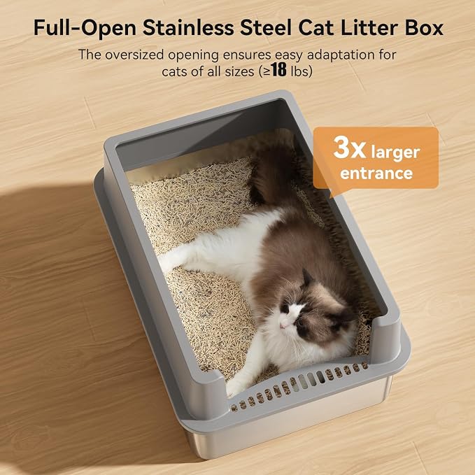 Jotesnew 2 Pack 28" Extra Large XXXL Stainless Steel Cat Litter Boxes with Lid Metal Cat Litterbox Pan for Big Cats and Multiple Cats, Anti-Leakage, Easy Cleaning, Include Scoop