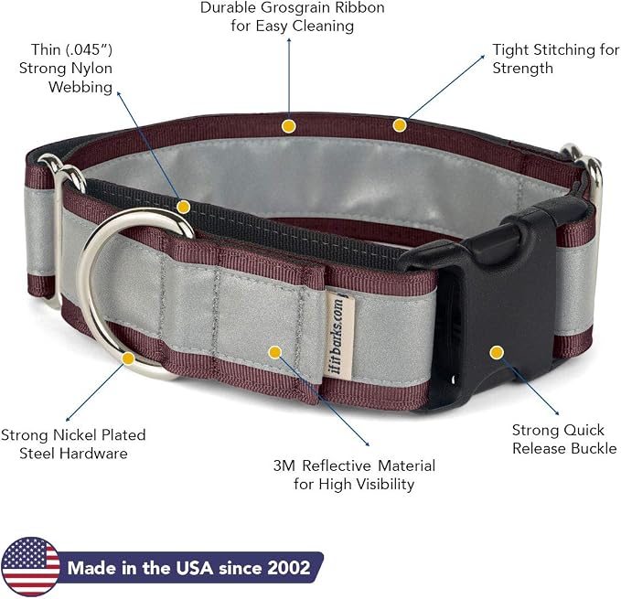 If It Barks - 1.5" Reflective Martingale Collar with Quick Snap Buckle for Dogs - Adjustable - Made in USA - Strong, Durable, and Comfy - Ideal for Training - Fits Most Breeds - Small, Burgundy