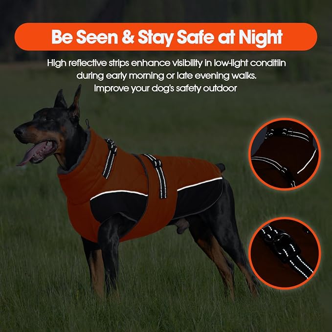 QBLEEV Warm Dog Jacket - Reflective, Adjustable Winter Coat with Turtleneck for Cold Weather, Waterproof Fleece Snowsuit for Small, Medium, Large Dogs