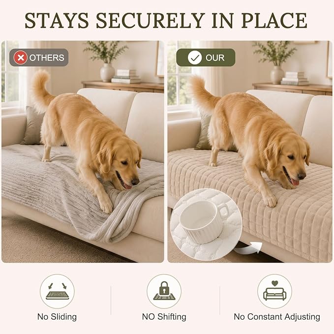Smiry Velvet Couch Cover for Dogs, Non Slip Soft Sofa Protector for Pets | Washable Sofa Cover for Cats, Cozy Furniture Protector Against Pet Hair, Scratches, Fits Sectional Sofa(Apricot, 36"x94.5")
