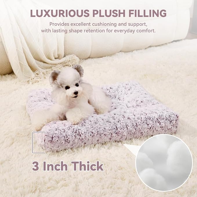 Orthopedic Dog Bed for Dogs, Calming Plush Dog Mat with Thick Cushion Support, Washable Fluffy Pet Bed with Non-Slip Bottom, Soft Indoor Dog Crate Bed (Purple, 23.0" L x 18.0" W x 3.0" Th)