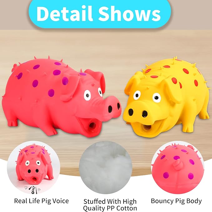 3-Pack Squeaky Pig Dog Toys - Durable Rubber Chew Toys with Oinking & Grunting Sounds for Small, Medium & Large Dogs - Interactive Latex Puppy Toy Set