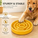 Ceramic Slow Feeder Dog Bowl,1.5 Cups Pet Slow Feeder for Small and Medium Breed,Puzzle Dog Food Dish,Anti-Gulping,Stop Bloat,Preventing Choking(Yellow)