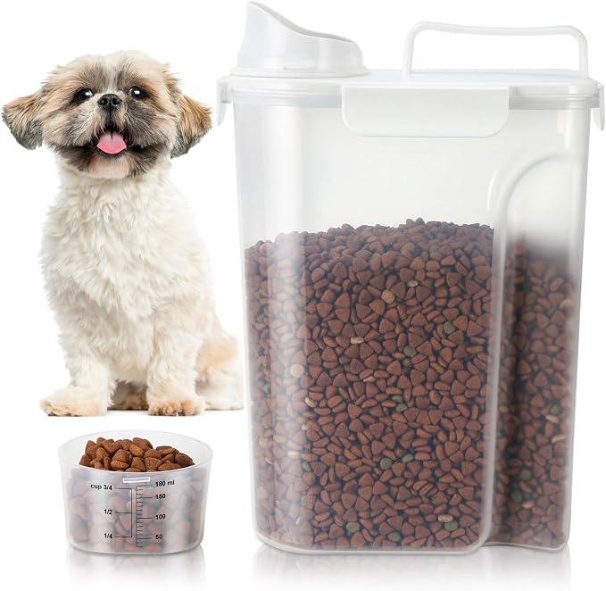 TBMax Dog Food Storage Container 5-7 lbs, Airtight Cat Food Container with Larger Spout & Measuring Cup, Portable Pet Food Storage Dispenser for Small Animal Kibble Storage, Bird Seed Container