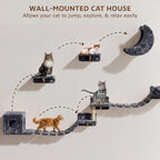 13-in-1 Cat Wall Shelves, Moon & Bridge Cat Wall Furniture, Grey | Wall Mounted Cats Shelf Set with Plush Fabric, Cat Climbing Systems for 16 Inch Drywall, Condo, Scratching Post, Space-Saving
