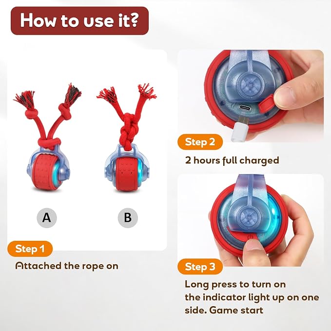 Dog Toys Interactive Rolling Ball with Rope, Motion-Activated | Squeaker dog ball Zig-Zag moving and rolling rechargeable dog ball release pressure dog exercise perfect for small puppies