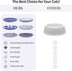 Selamica Ceramic Cat Bowls, 6 Inch Wide Shallow Cat Food Bowl for Relief Whisker Fatigue, Set of 6, Vintage Blue