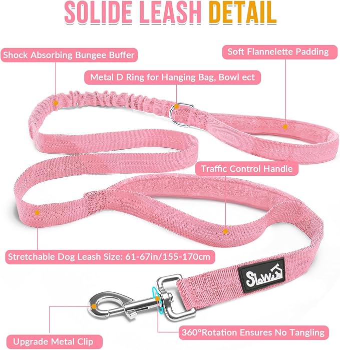 SlowTon No Pull Dog Harness - Heavy Duty Dog Harness and Leash Set for Medium Large Dogs, Reflective Tactical Harness with Soft Padded and Front Clip for Easy Walk and Training (Pink, L)