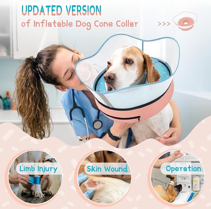 Supet Raised Inflatable Dog Cone Collar to Stop Licking, Soft Dog Cone Alternative After Surgery, Doggie Neck Donut Collar for Small Medium Large Dogs