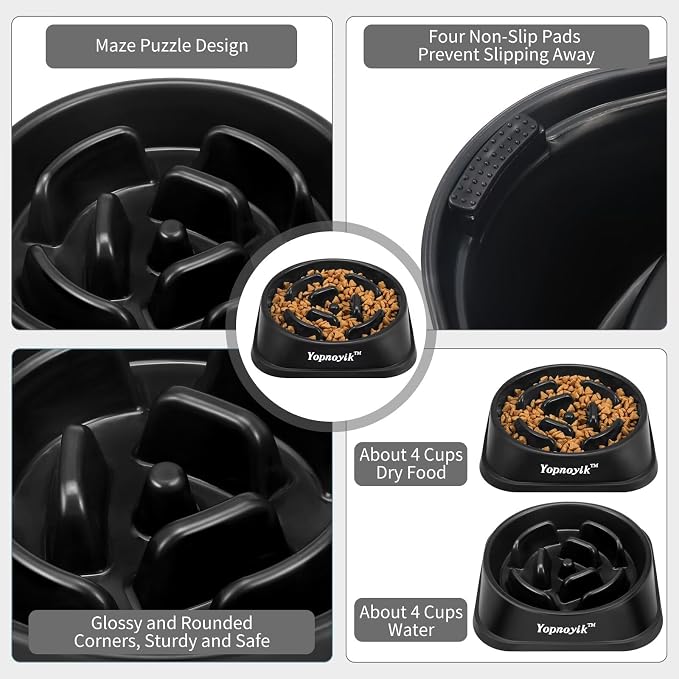 Slow Feeder Dog Bowls for Large Dogs | Non-Slip Base, Anti-Choking Design, Reduces Bloating & Overeating, Easy to Clean, 4 Cups