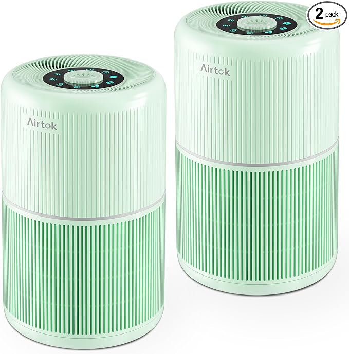 2 Pack Air Purifier for Home Bedroom with H13 True HEPA Filter for Smoke, Smokers, Dust, Odors, Pollen, Pet Dander | Quiet 99.9% Removal to 0.1 Microns | Green Available for California