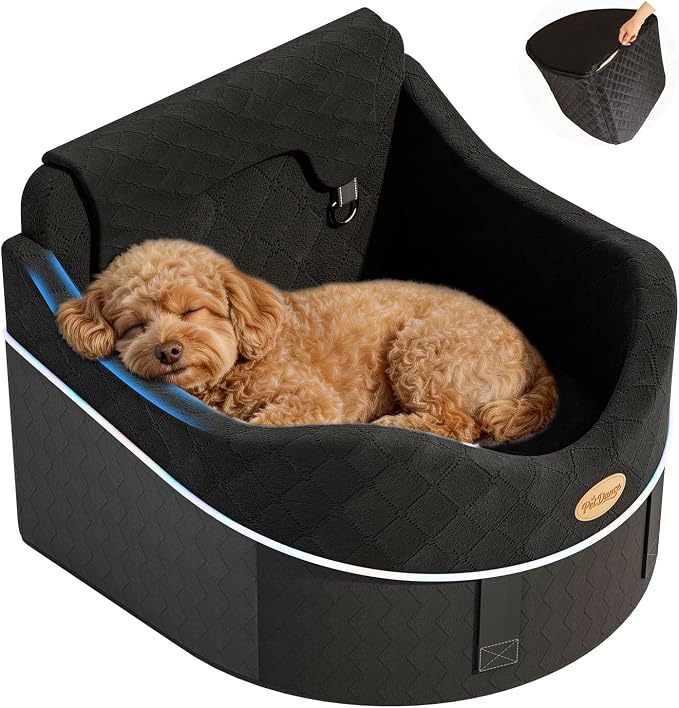 【Master Crafted for Medium Dogs】 PetDance Dog Car Seat with Anti-Tip Design | Cooling Cushion Dog Car Bed for Medium & Small Dogs Up to 50 lbs, 30% Extra Spacious, Anti-Slip Base, Premium Matte Black