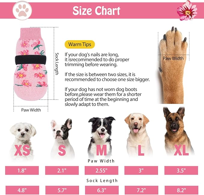 SCENEREAL Anti Slip Dog Socks to Prevent Licking Paws for Hardwood Floors | Double Sides Dog Shoes Boots & Paw Protectors for Hot/Cold Pavement, Dog Grippy Booties for Small Medium Large Senior Dogs