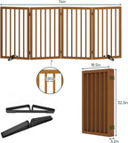 32" H Extra Tall Freestanding Dog Gates Indoor, 4-Panel Bamboo Wood Door Gates for Pets with 2 Metal Stands and 360°Hinge, Folding Pet Barrier for Stairs, Doorways, Kitchen 74" W x 32" H - Walnut
