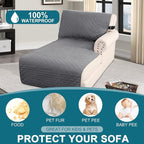 Turquoize 100% Waterproof Sofa Covers Chaise Lounge L Shape Sofa Protector Slip Cover Triple Non-Slip Sofa Slipcover for Sectional Couch Cover for Pets, Kids (Chaise, Gray)