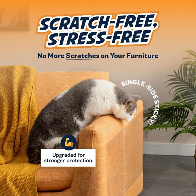Panther Armor Furniture Protector, 8-Pack, Heavy Duty Anti-Scratch Cat Couch Protector, Transparent | Solid barrier shield, not a sticky deterrent. Couch protector from cat claws. 4 XL plus 4 large sheets, removable