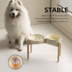 Havniva Elevated Slow Feeder Dog Bowls, Ceramic Dog Bowl Slow Feeder Set | 3.2 Cups Raised Slow Feeding Bowl for Large Breed, 8.2” Dog Water Bowl with Wooden Stand, Puzzle Dog Slow Feeder, Non-slip