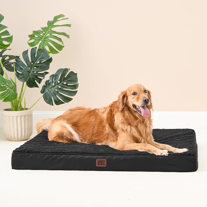 EHEYCIGA Orthopedic Dog Bed Large with Removable Washable Cover,Black,41x27 | Egg Crate Foam Support,Durable Oxford fabric,Non-Slip Bottom,Machine Washable,Soft Waterproof Plush Pet Bed Mat For Crate