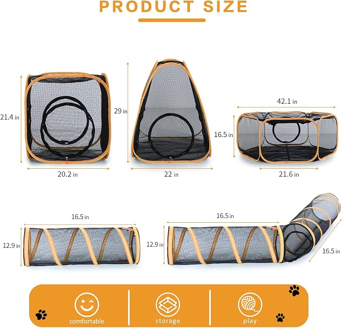 5 in 1 Outdoor Cat Tents with Tunnels for Outside - Cat Enclosures for Indoor Cats with 1 Cat Harness and Leash for Walking, 1 Cat Wand Toys, 3 Cat Feather Toys - Cat Playpen and Indoor Catio