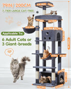Taoqimiao 79in Cat Tree, Tall Large Cat Tower for Indoor Adult Cats S10G | Easy assembly, Sturdy, Multi Level, Easy Clean, Cozy Condo, Perches, Baskets, Suitable for Kittens and Adult Cats
