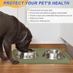 SMILOOL Silicone Pet Food Mat with Raised Edge for Food and Water Bowl, Dog Feeding Mats, Cat Food Trays for Floor Waterproof, Rubber Tray for Dogs and Cats, 22 x 14 x 0.8 Light Olive Green