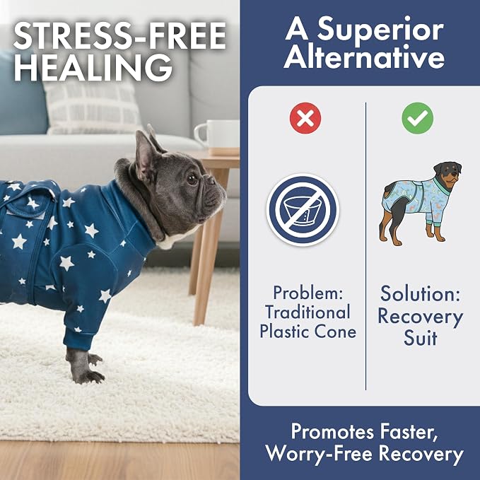 Spark Paws Dog Surgery Recovery Suit – Dog Recovery Suit After Surgery, Anti-Lick Dog Onesie, Abdominal Wound Protector, Soft Cone Alternative for Spay Neuter Male Female Pet Recovery - Stars - 2XL
