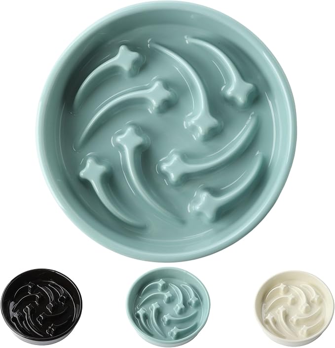 Ceramic Slow Feeder Dog Bowls Large Breed, 2 Cups, 8.3 Inch Green | 2 cups raised maze bowl slows fast eating for medium and large dogs; heavy ceramic, non-slip and dishwasher safe.