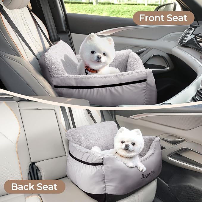 BurgeonNest Dog Car Seat for Small Dogs & Cats Under 25 lbs, Black Grey