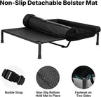 Veehoo Elevated Dog Bed with Fluffy Plush Bolster Cushion, Dog Couch Bed | Cooling Raised Dog Bed for Large Dogs, Washable Orthopedic Pet Cot with Removable Mat, Breathable Mesh, Non-Slip, 48", Black