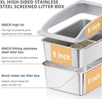 23.6"x15.7"x13.78" Stainless Steel Sifting Litter Box, XXL Sifting Cat Litter Box for Pine Pellets with 8" Deep Pan, High Sides Metal Litter Box for Big Cats, Easy-to-Clean
